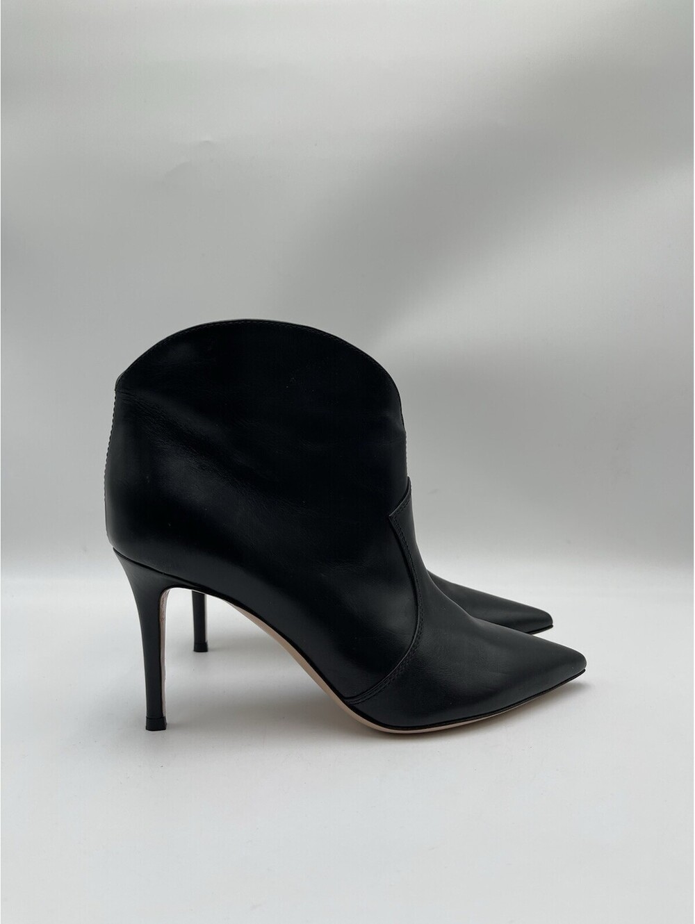 Women’s GIANVITO ROSSI Mable Point-Toe Black Leather Booties Size 37.5